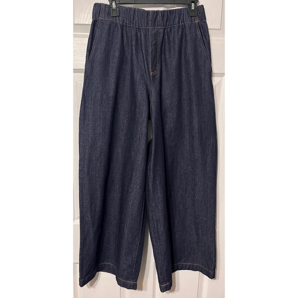 Country Road Womens Dark Wash Denim Wide Leg Elastic Waist Cotton Pants Size 10